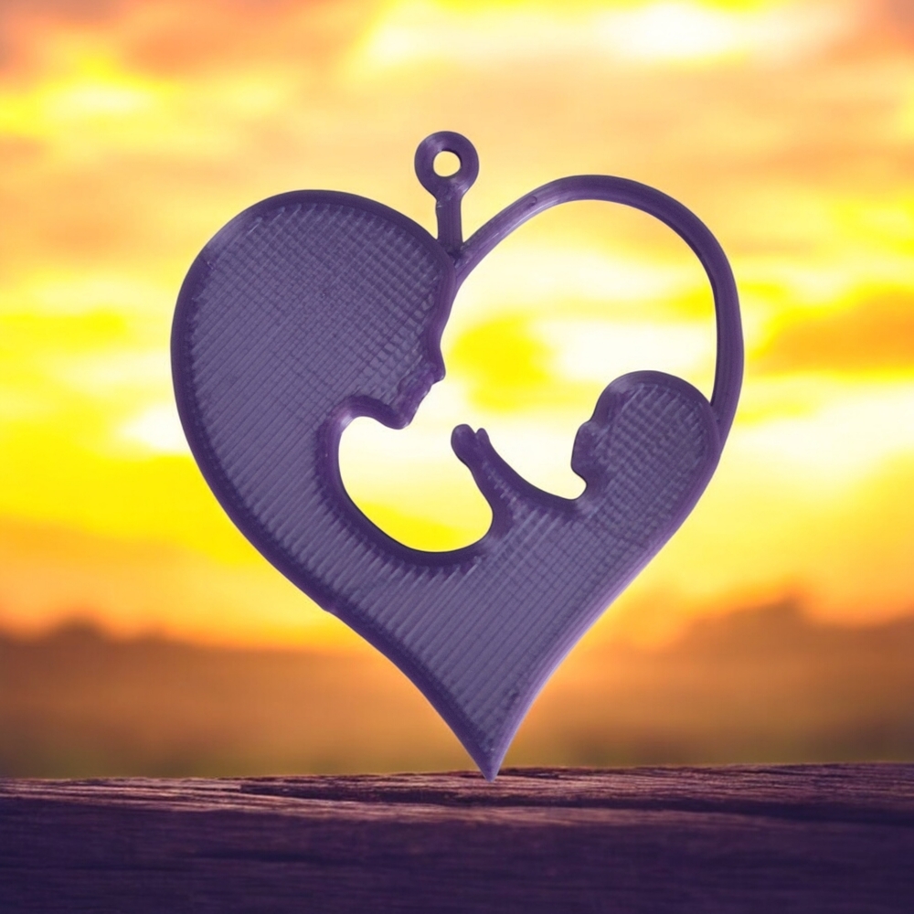 3D Printed Mother And Baby Purple Heart-Shaped Ornament